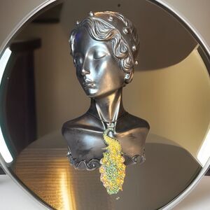 Large Ornate Colorful Shimmering Peacock Leather Choker Adj 15-17.5” Artisan